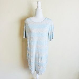 GAP BODY Grey & Blue Heather Striped Short Sleeve T-Shirt Dress With Pockets
